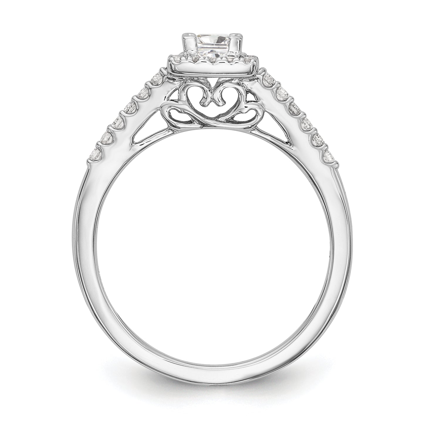 14K White Gold Diamond Princess CZ Square Halo Engagement Ring