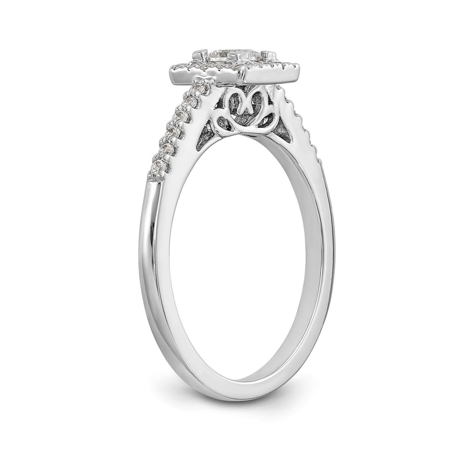 14K White Gold Diamond Princess CZ Square Halo Engagement Ring