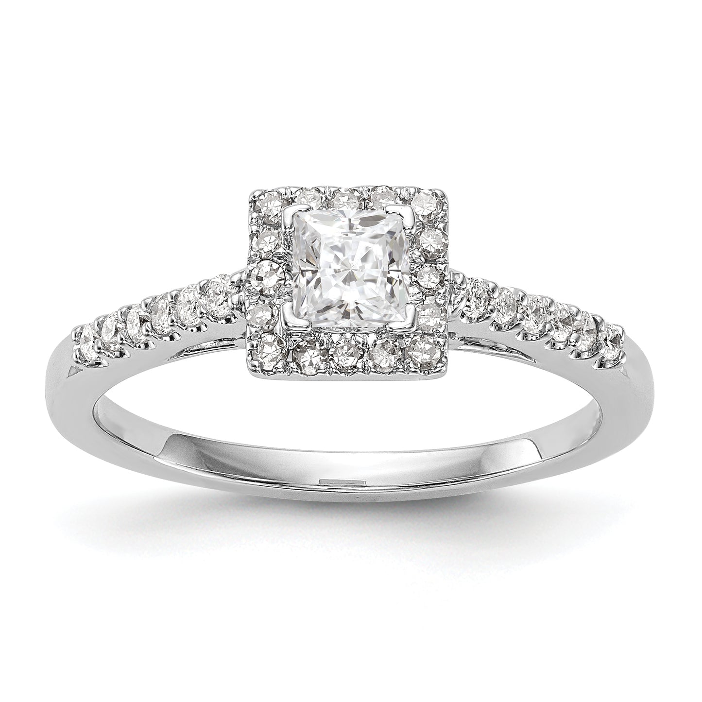 14K White Gold Diamond Princess CZ Square Halo Engagement Ring