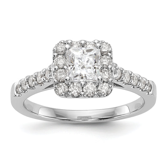 14K White Gold Diamond Princess CZ Square Halo Engagement Ring