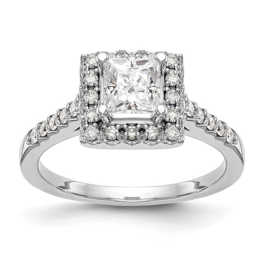 14K White Gold Diamond Princess CZ Square Halo Engagement Ring