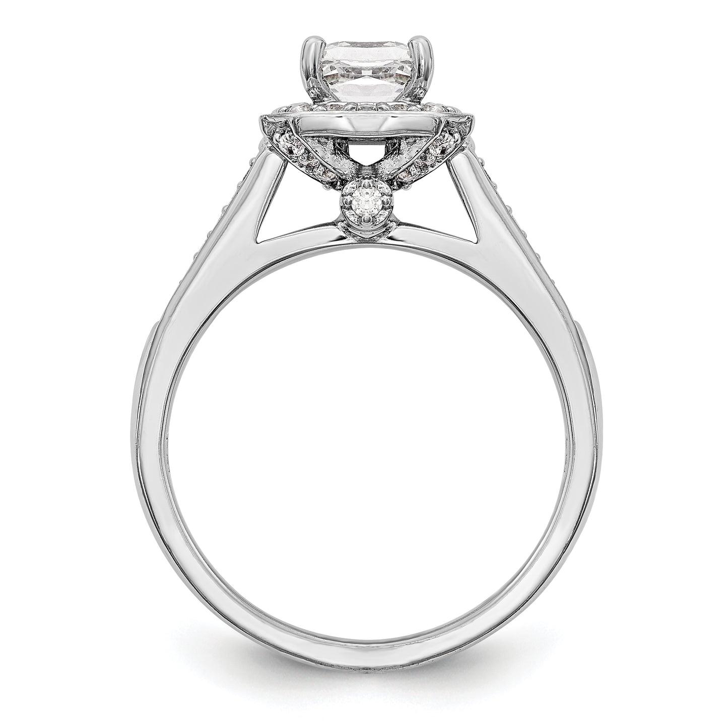 14K White Gold Diamond Princess CZ Square Halo Engagement Ring