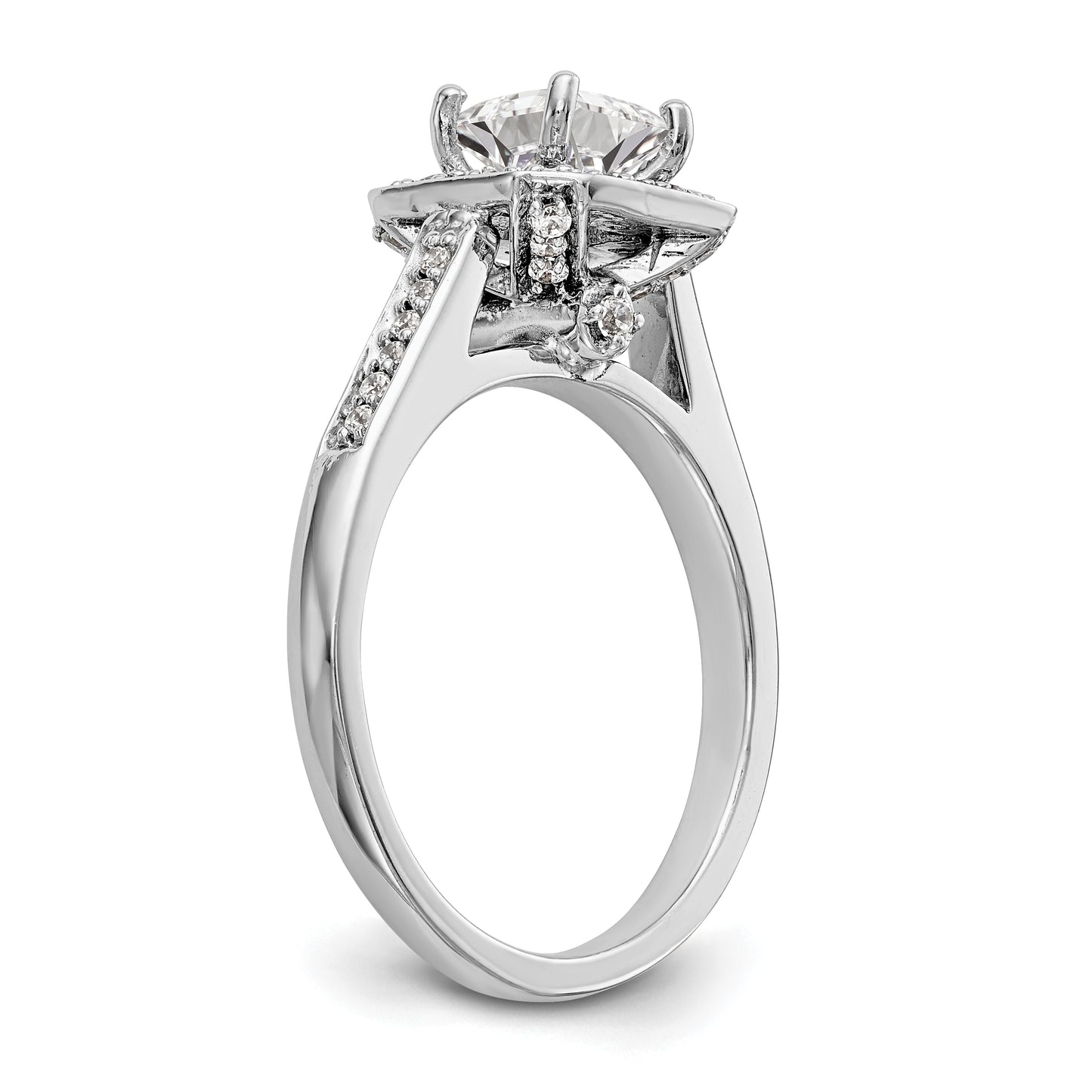 14K White Gold Diamond Princess CZ Square Halo Engagement Ring