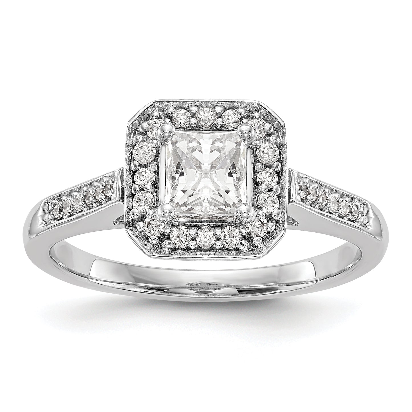 14K White Gold Diamond Princess CZ Square Halo Engagement Ring