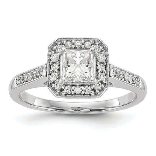 14K White Gold Diamond Princess CZ Square Halo Engagement Ring