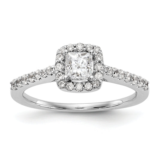 14K White Gold Diamond Princess CZ Square Halo Engagement Ring