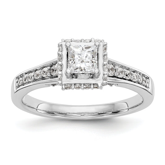 14K White Gold Diamond Princess CZ Square Halo Engagement Ring