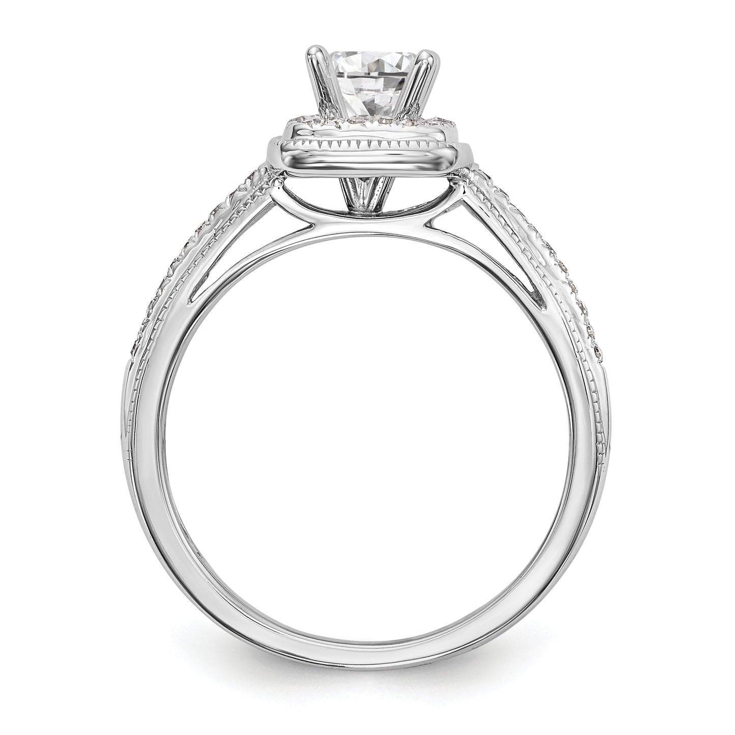 14K White Gold Diamond Princess CZ Square Halo Engagement Ring