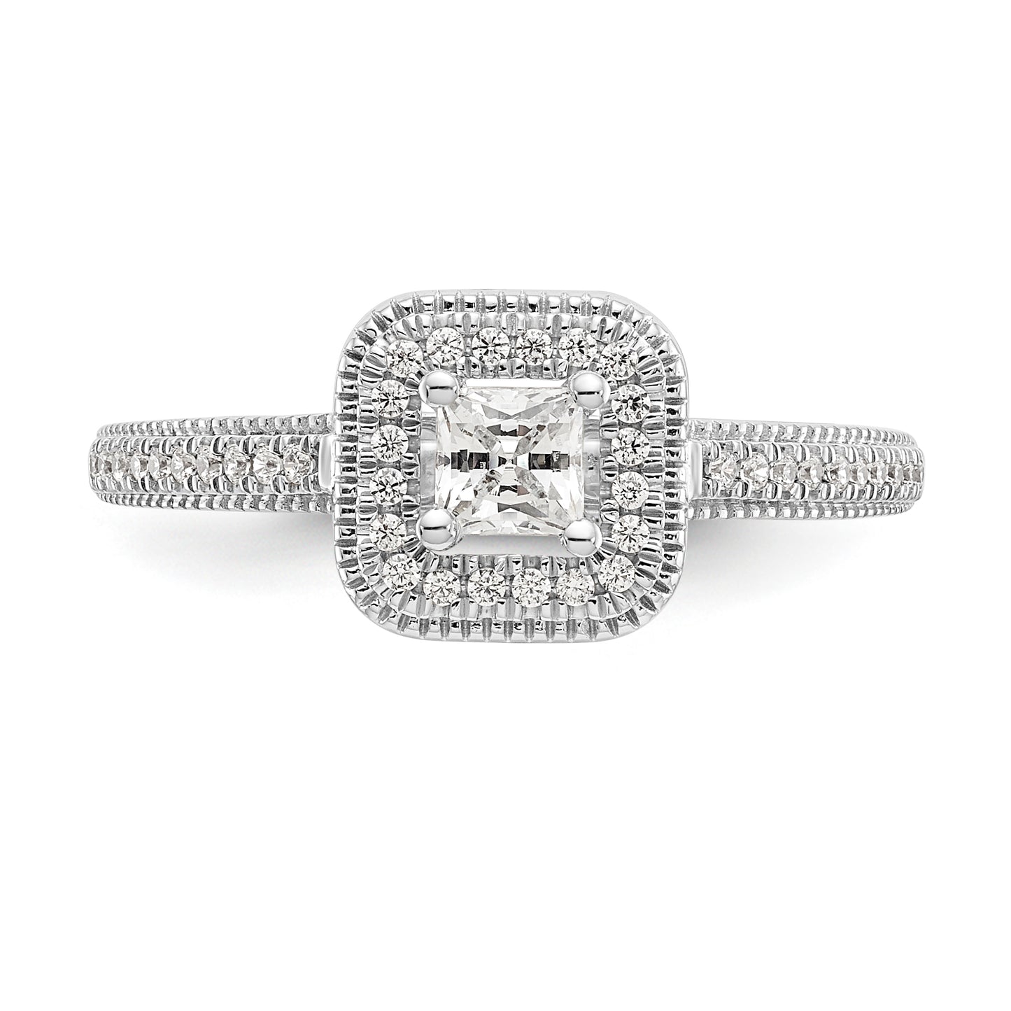 14K White Gold Diamond Princess CZ Square Halo Engagement Ring