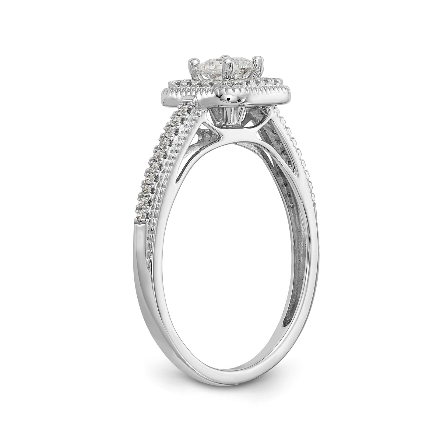 14K White Gold Diamond Princess CZ Square Halo Engagement Ring