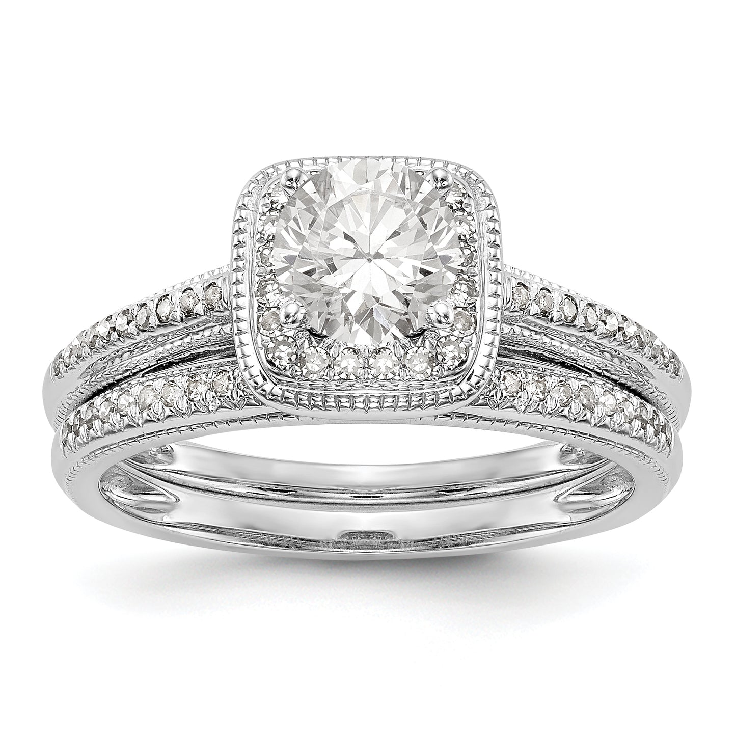 14K White Gold Diamond Princess CZ Square Halo Engagement Ring