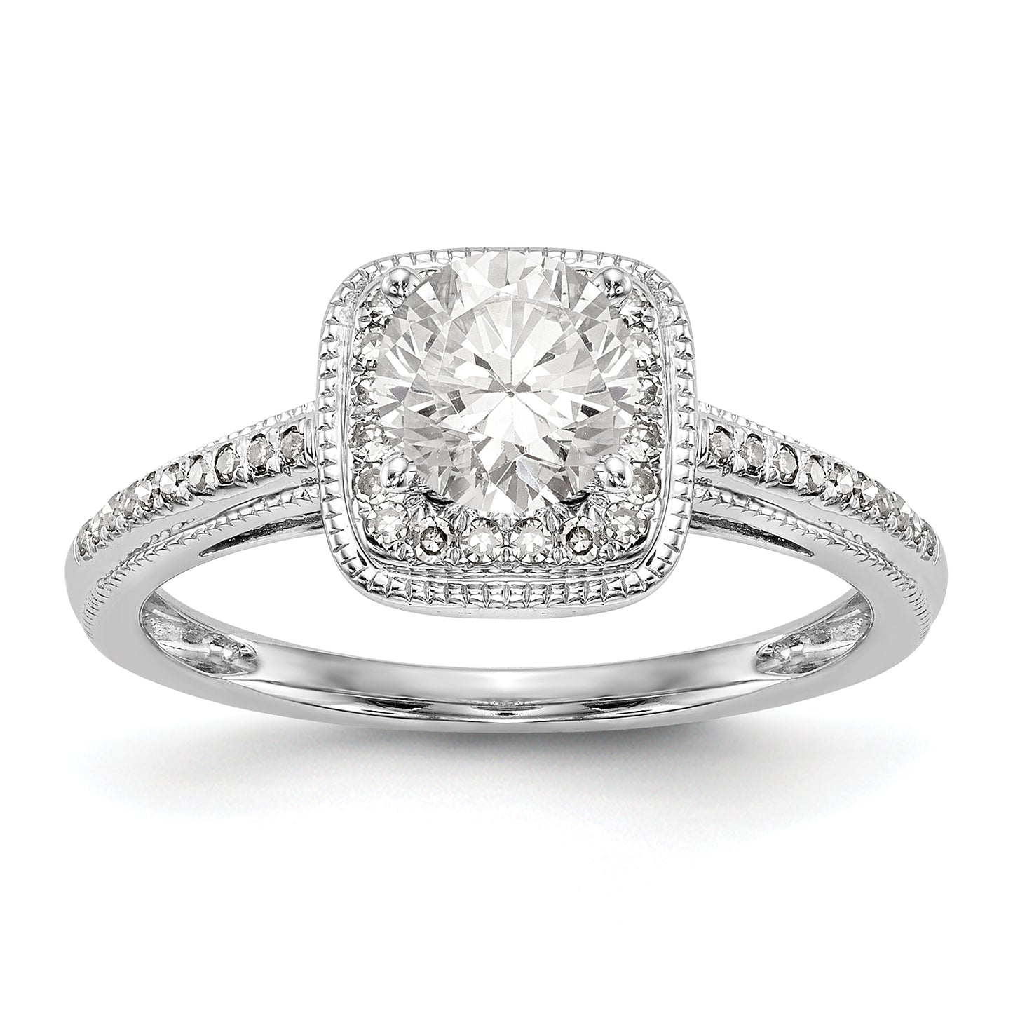 14K White Gold Diamond Princess CZ Square Halo Engagement Ring