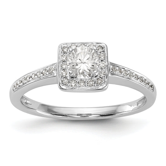 14K White Gold Diamond Princess CZ Square Halo Engagement Ring