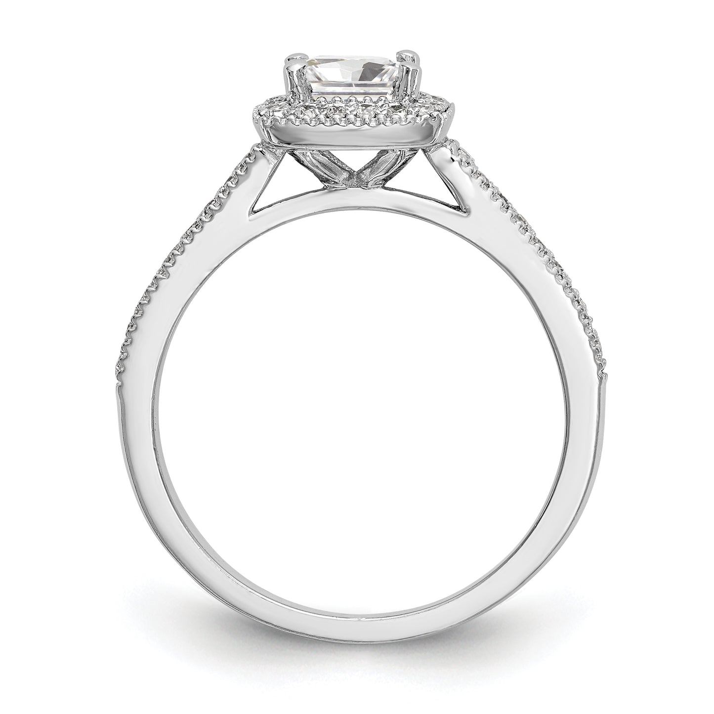 14K White Gold Diamond Princess CZ Square Halo Engagement Ring