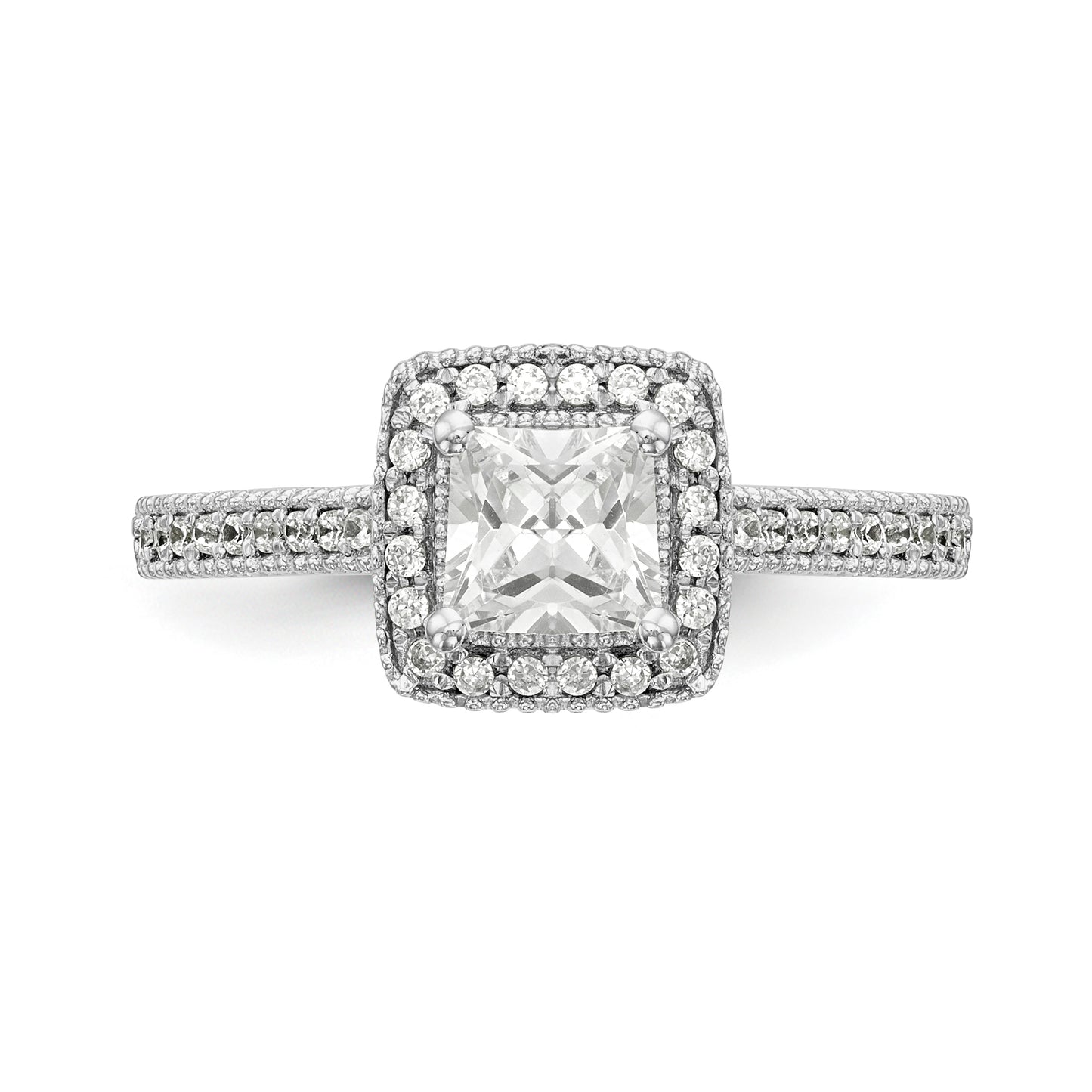 14K White Gold Diamond Princess CZ Square Halo Engagement Ring