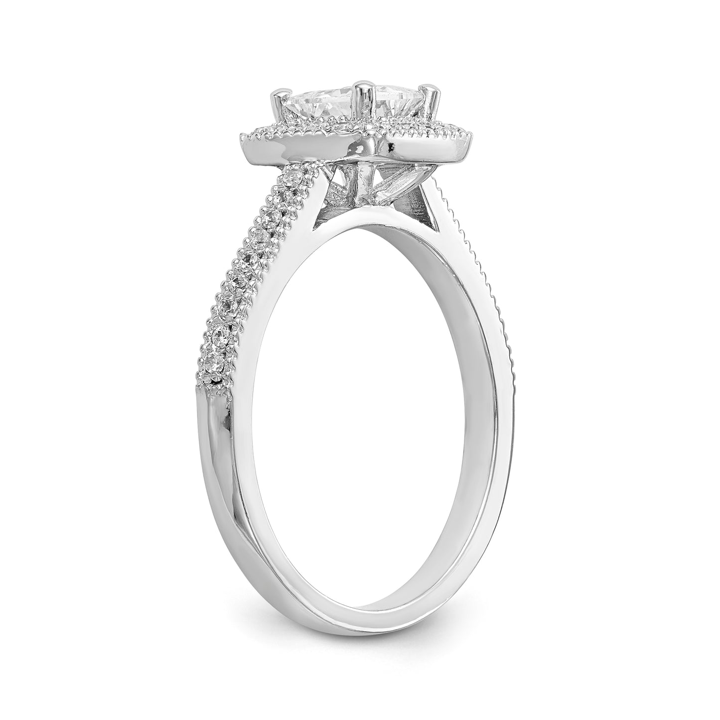 14K White Gold Diamond Princess CZ Square Halo Engagement Ring