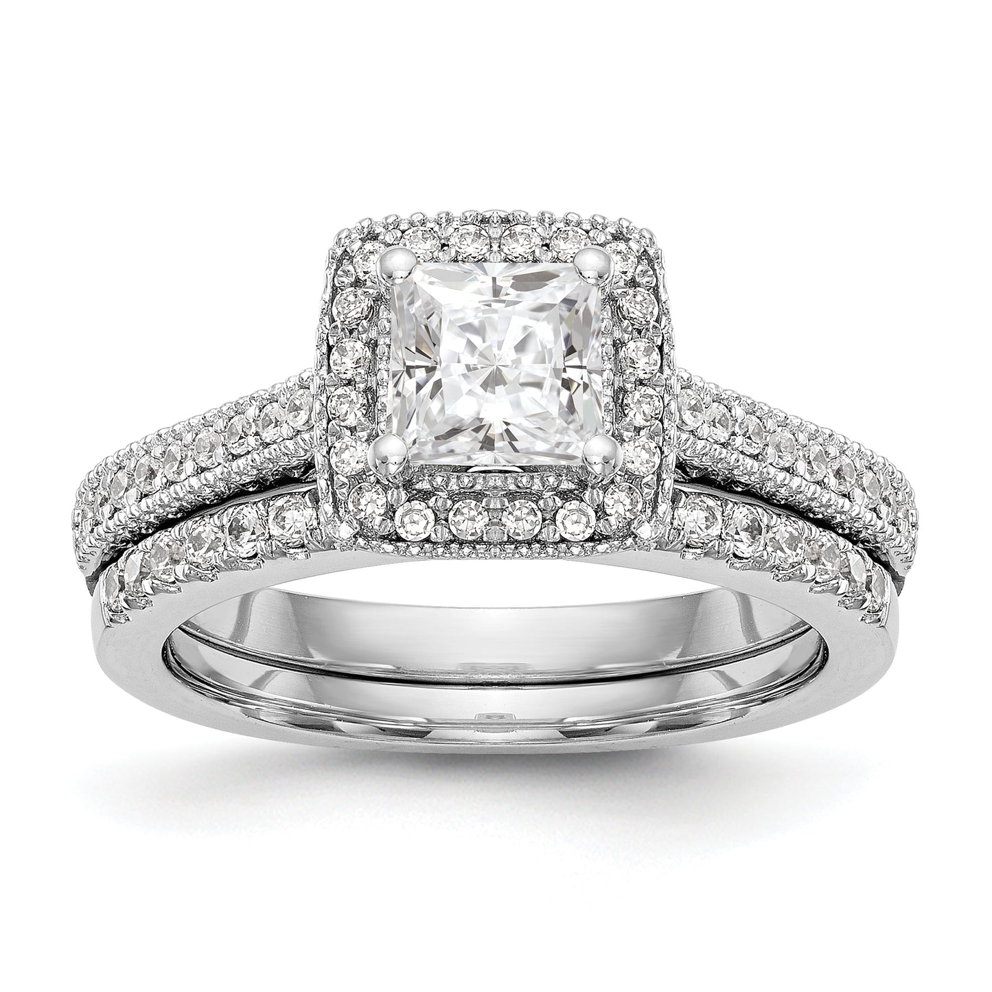 14K White Gold Diamond Princess CZ Square Halo Engagement Ring