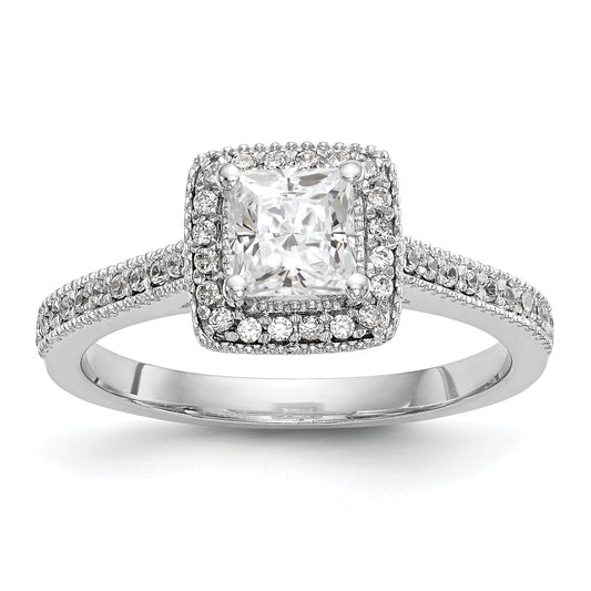 14K White Gold Diamond Princess CZ Square Halo Engagement Ring