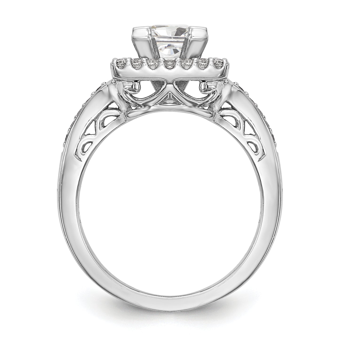 14kw Peg Set Diamond Princess CZ Square Halo Engagement Ring