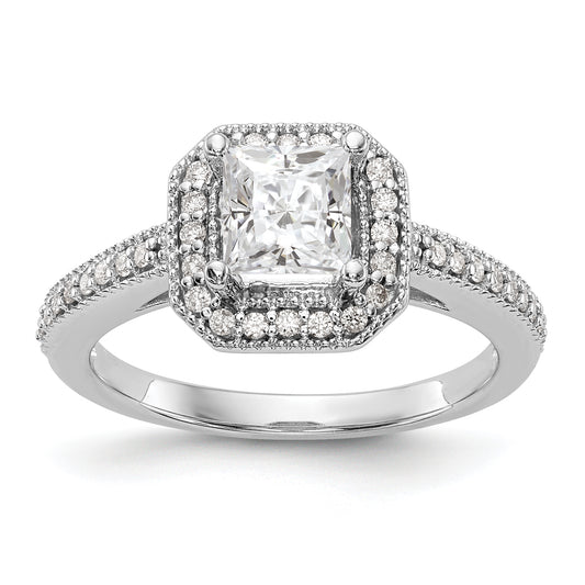 14K White Gold Diamond Princess CZ Square Halo Engagement Ring