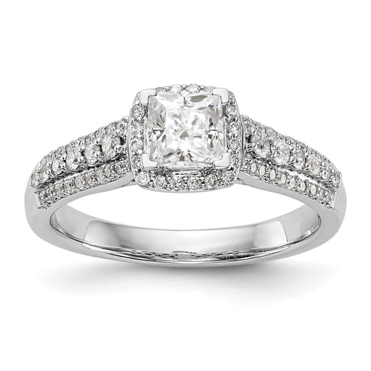 14K White Gold Diamond Princess CZ Square Halo Engagement Ring