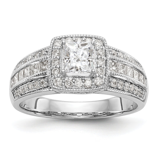 14K White Gold Diamond Princess CZ Square Halo Engagement Ring