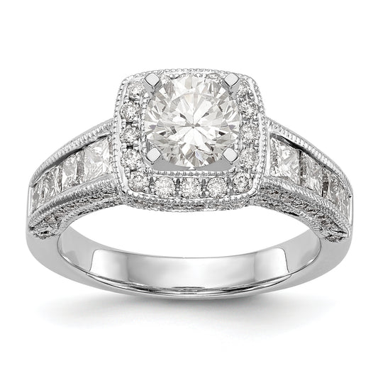 14K White Gold Diamond Princess CZ Square Halo Engagement Ring