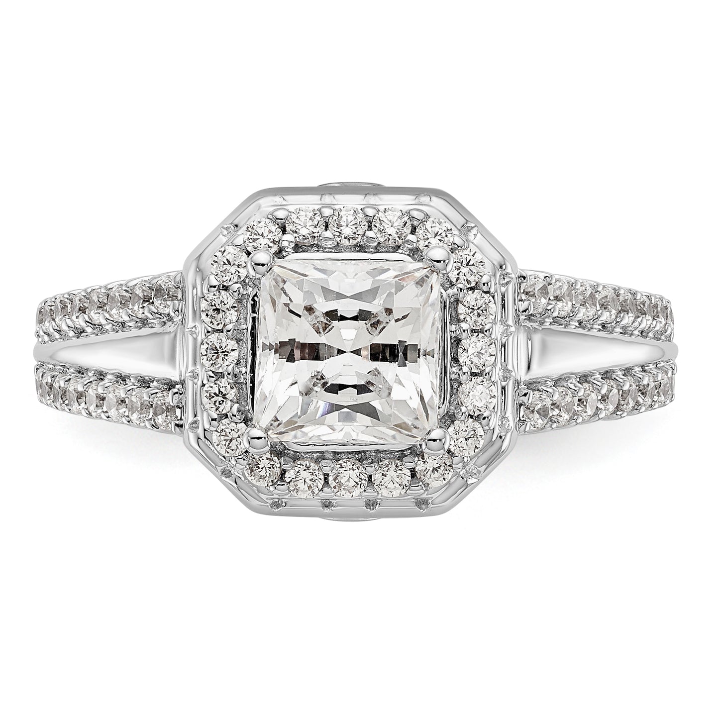 14K White Gold Diamond Princess CZ Fancy Halo Engagement Ring