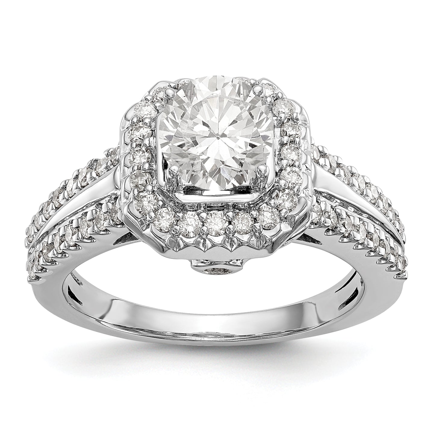 14K White Gold Diamond Princess CZ Fancy Halo Engagement Ring