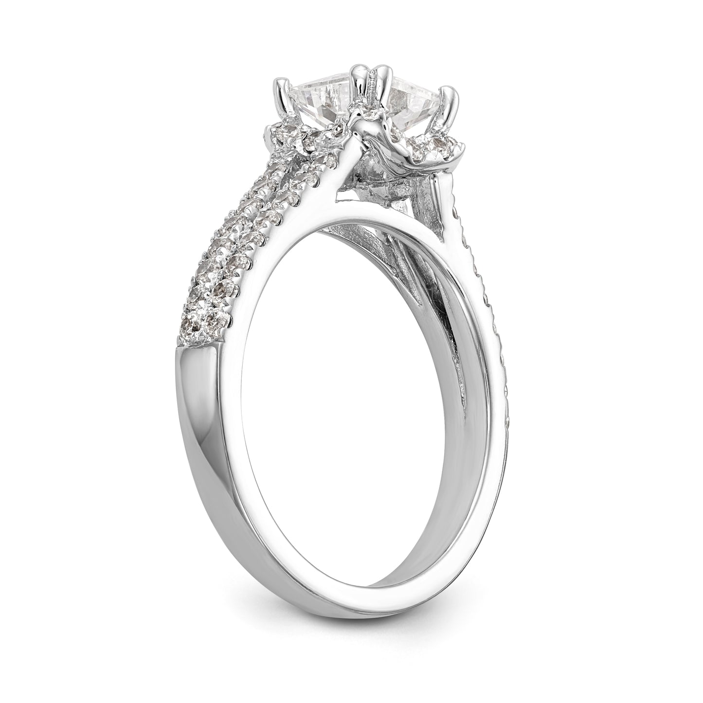 14K White Gold Diamond Princess CZ Square Halo Engagement Ring