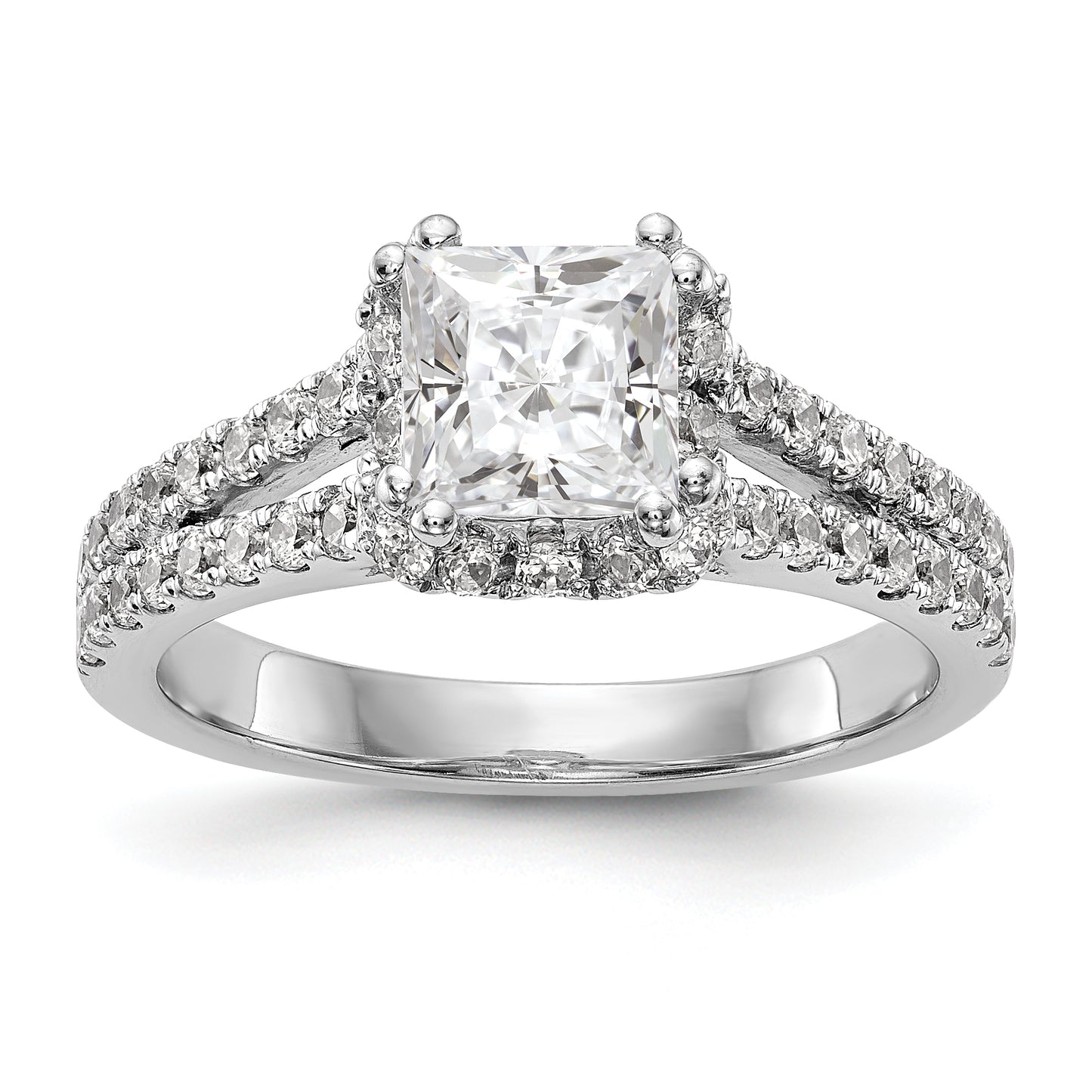 14K White Gold Diamond Princess CZ Square Halo Engagement Ring