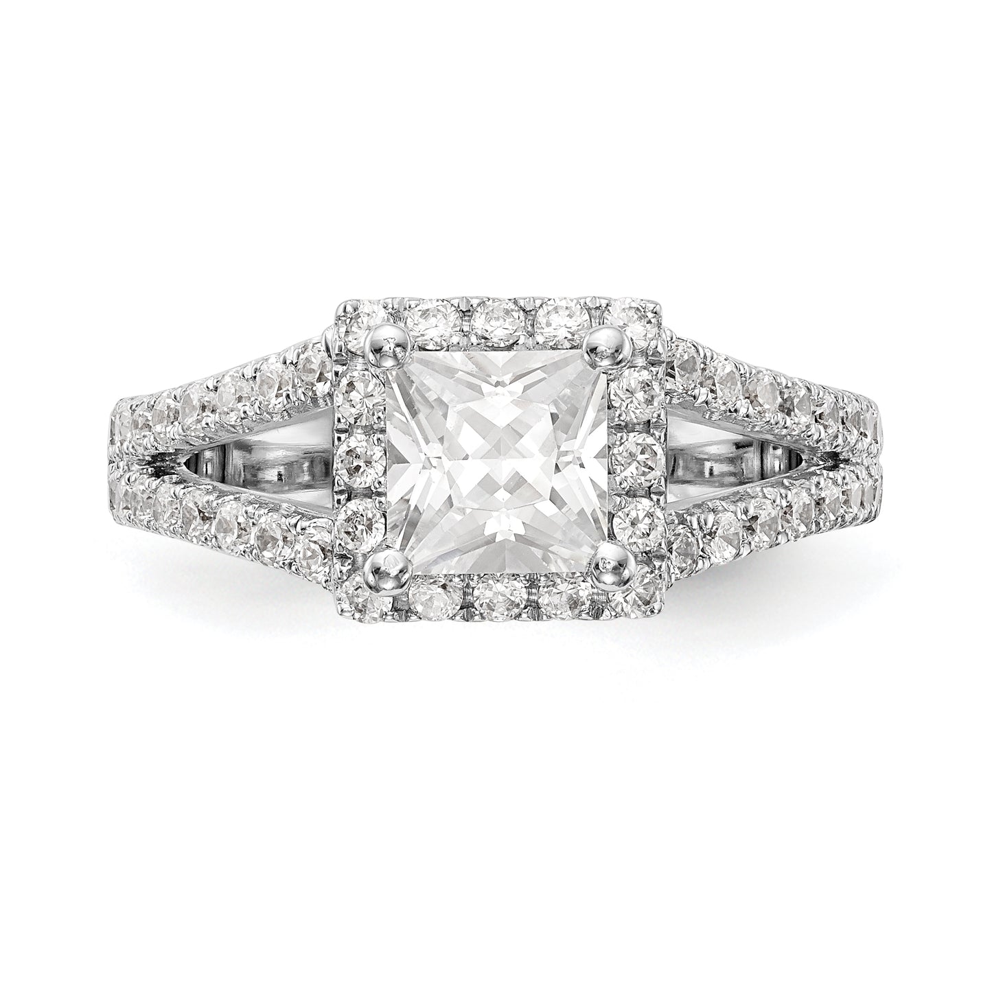 14K White Gold Diamond Princess CZ Square Halo Engagement Ring