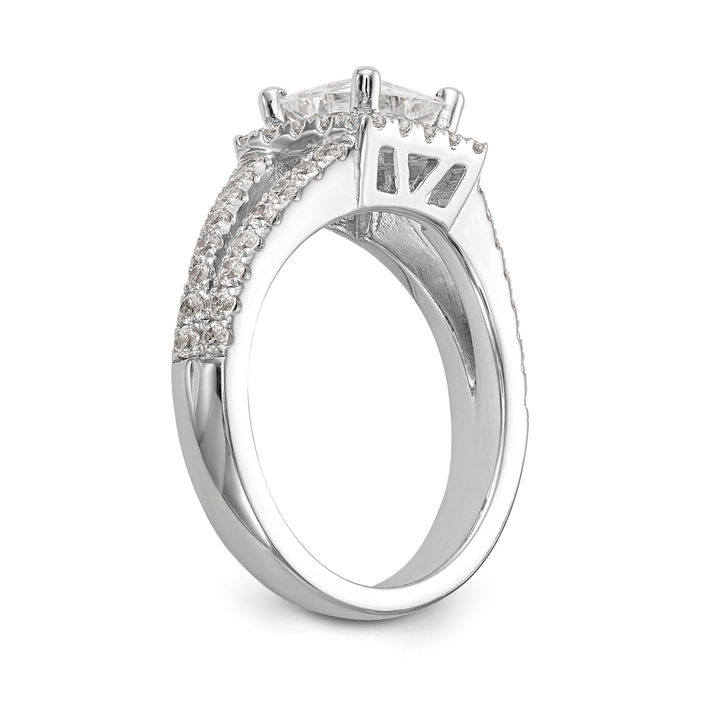 14K White Gold Diamond Princess CZ Square Halo Engagement Ring