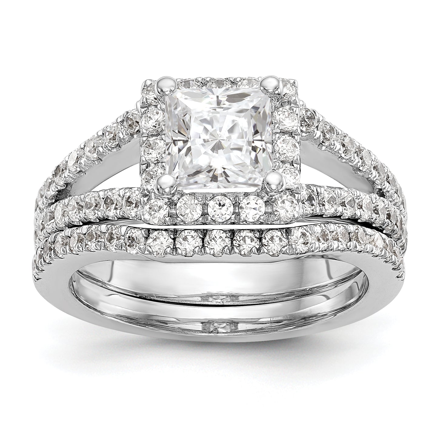 14K White Gold Diamond Princess CZ Square Halo Engagement Ring