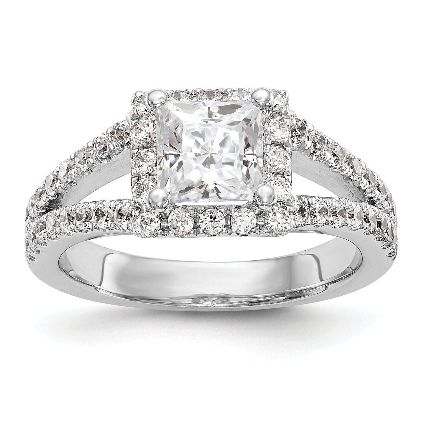 14K White Gold Diamond Princess CZ Square Halo Engagement Ring