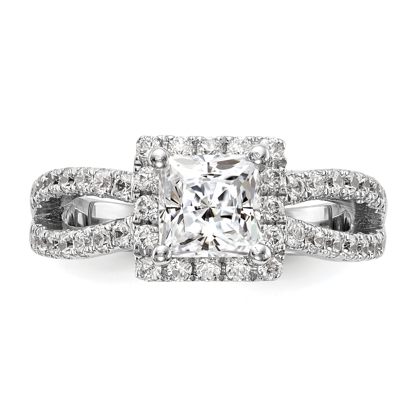 14K White Gold Diamond Princess CZ Square Halo Engagement Ring