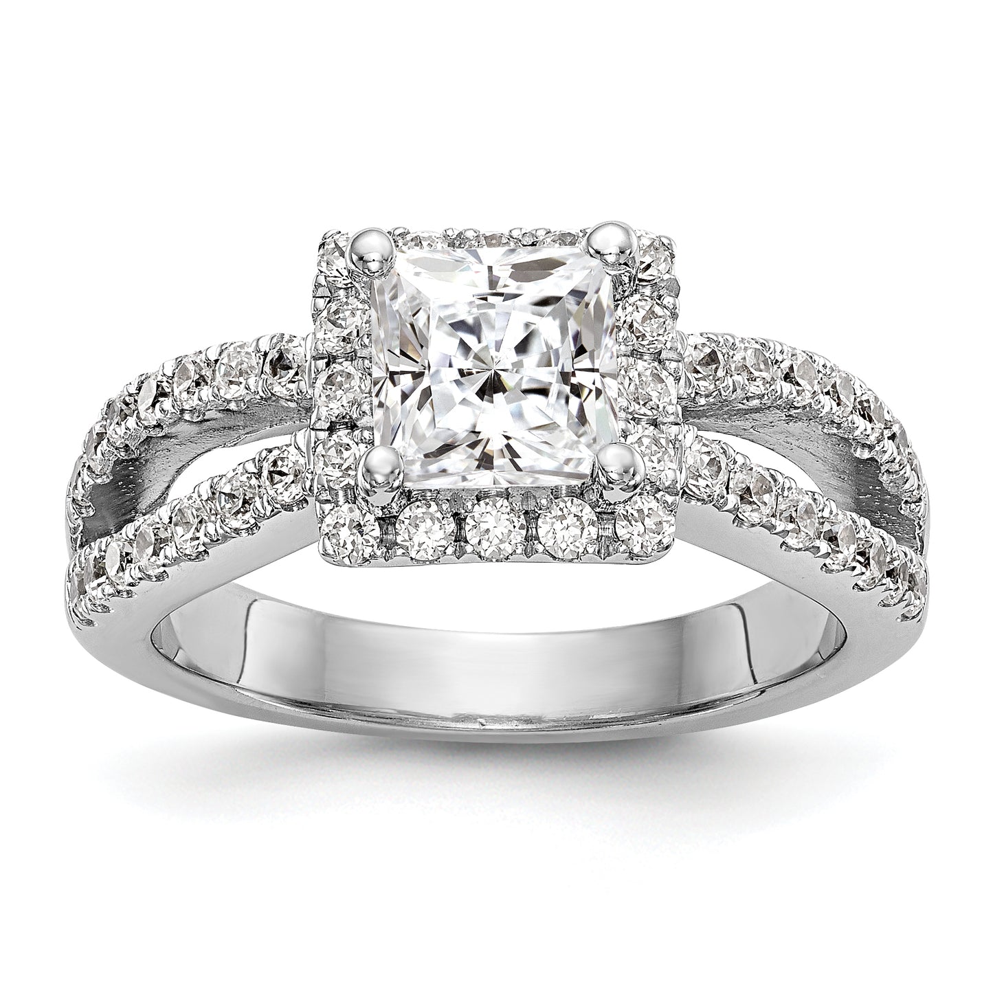 14K White Gold Diamond Princess CZ Square Halo Engagement Ring