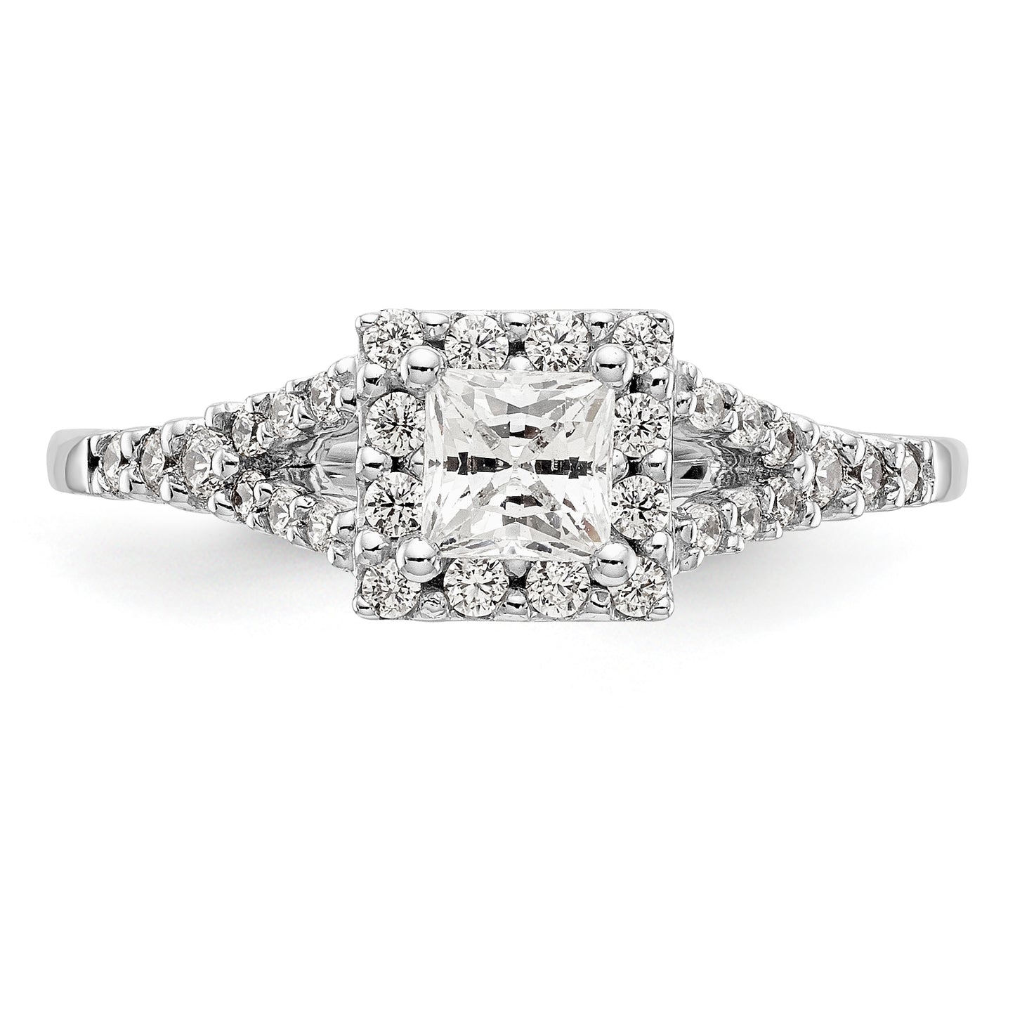 14K White Gold Diamond Princess CZ Square Halo Engagement Ring