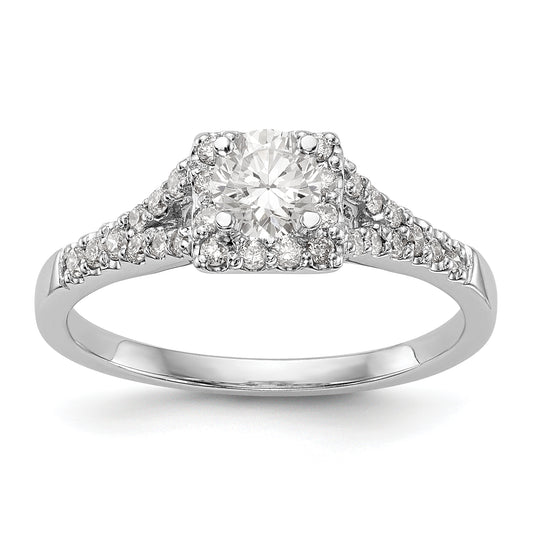 14K White Gold Diamond Princess CZ Square Halo Engagement Ring