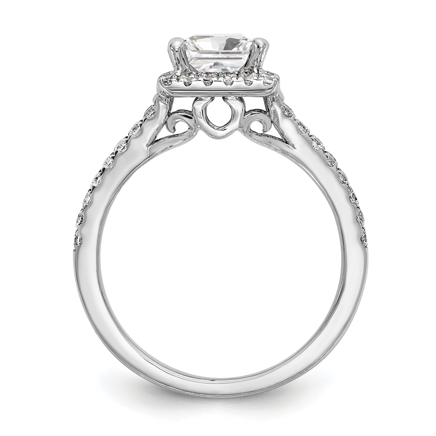 14K White Gold Diamond Princess CZ Halo Engagement Ring