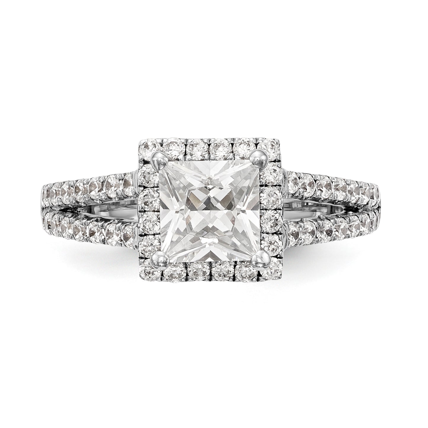 14K White Gold Diamond Princess CZ Halo Engagement Ring