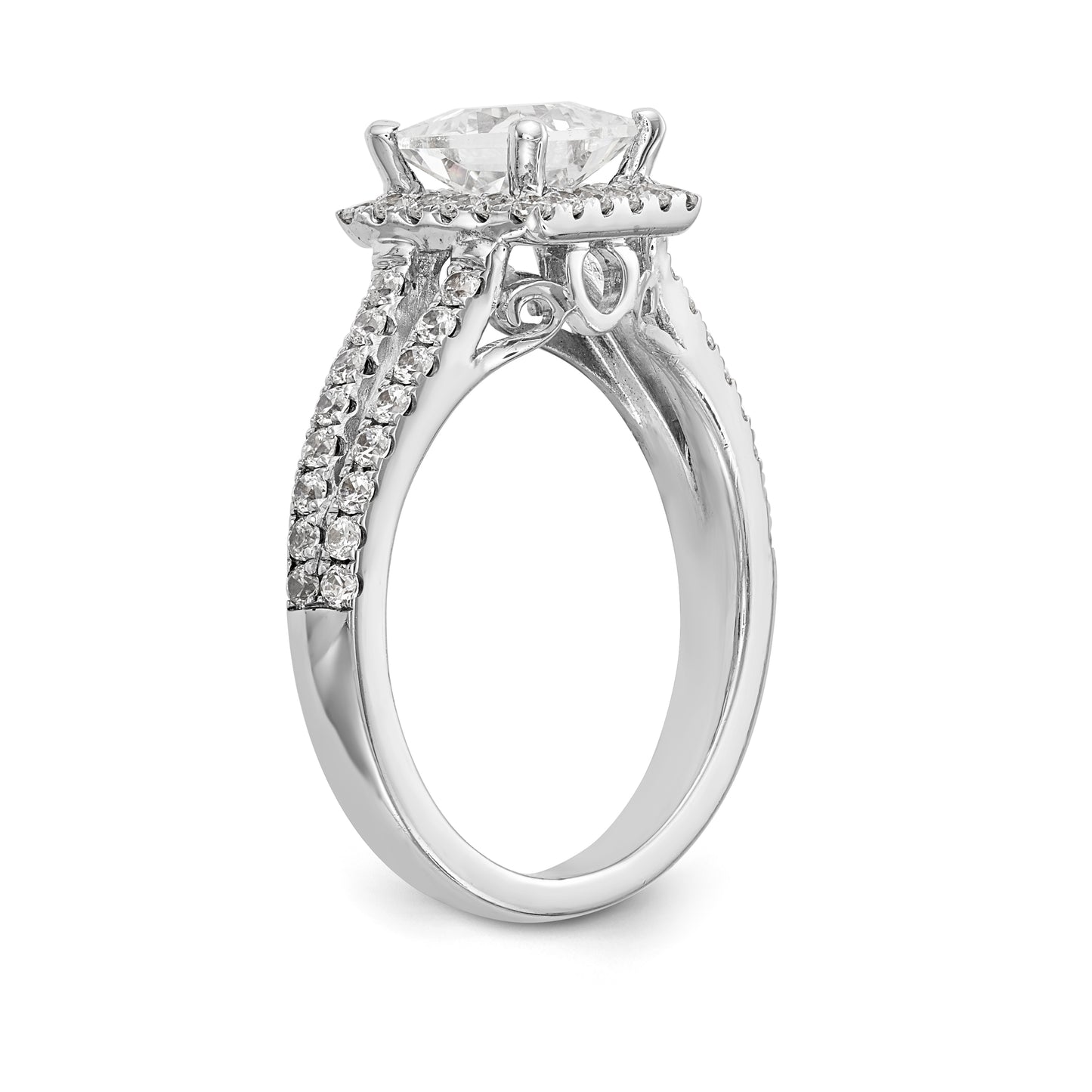 14K White Gold Diamond Princess CZ Halo Engagement Ring