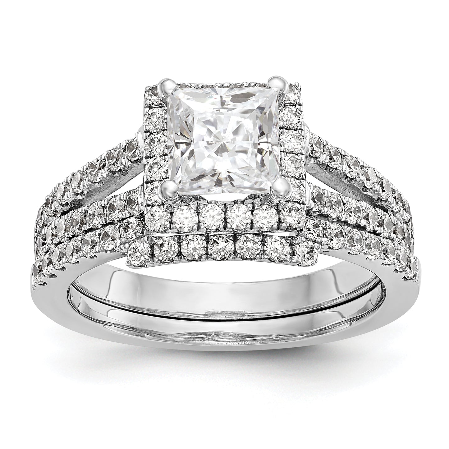 14K White Gold Diamond Princess CZ Halo Engagement Ring