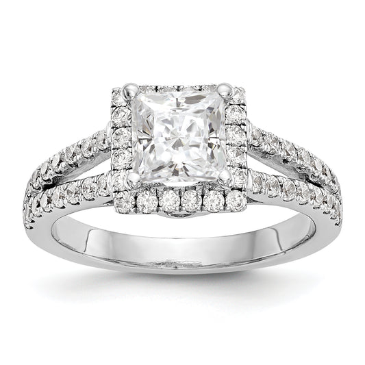 14K White Gold Diamond Princess CZ Halo Engagement Ring