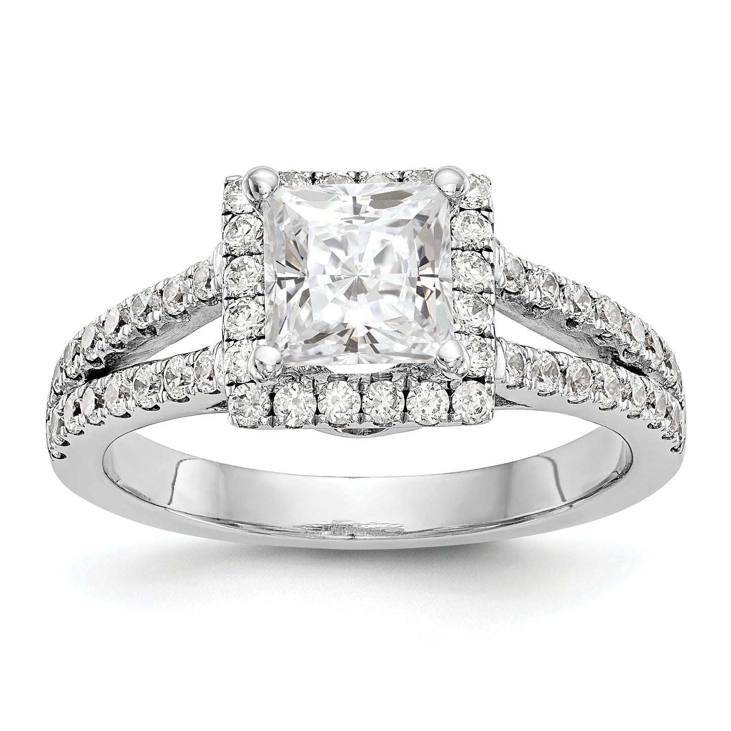 14K White Gold Diamond Princess CZ Halo Engagement Ring