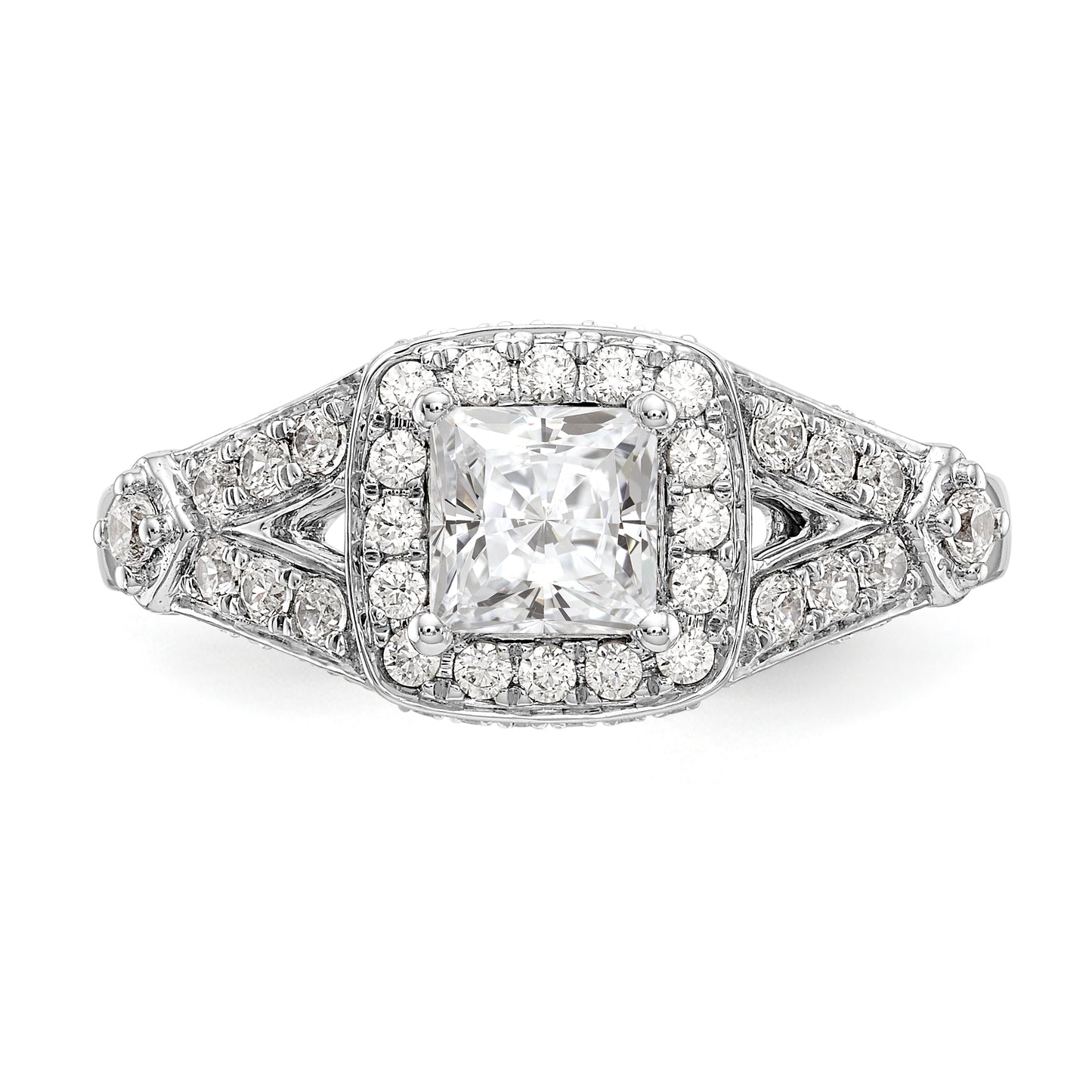 14K White Gold Diamond Princess CZ Halo Engagement Ring