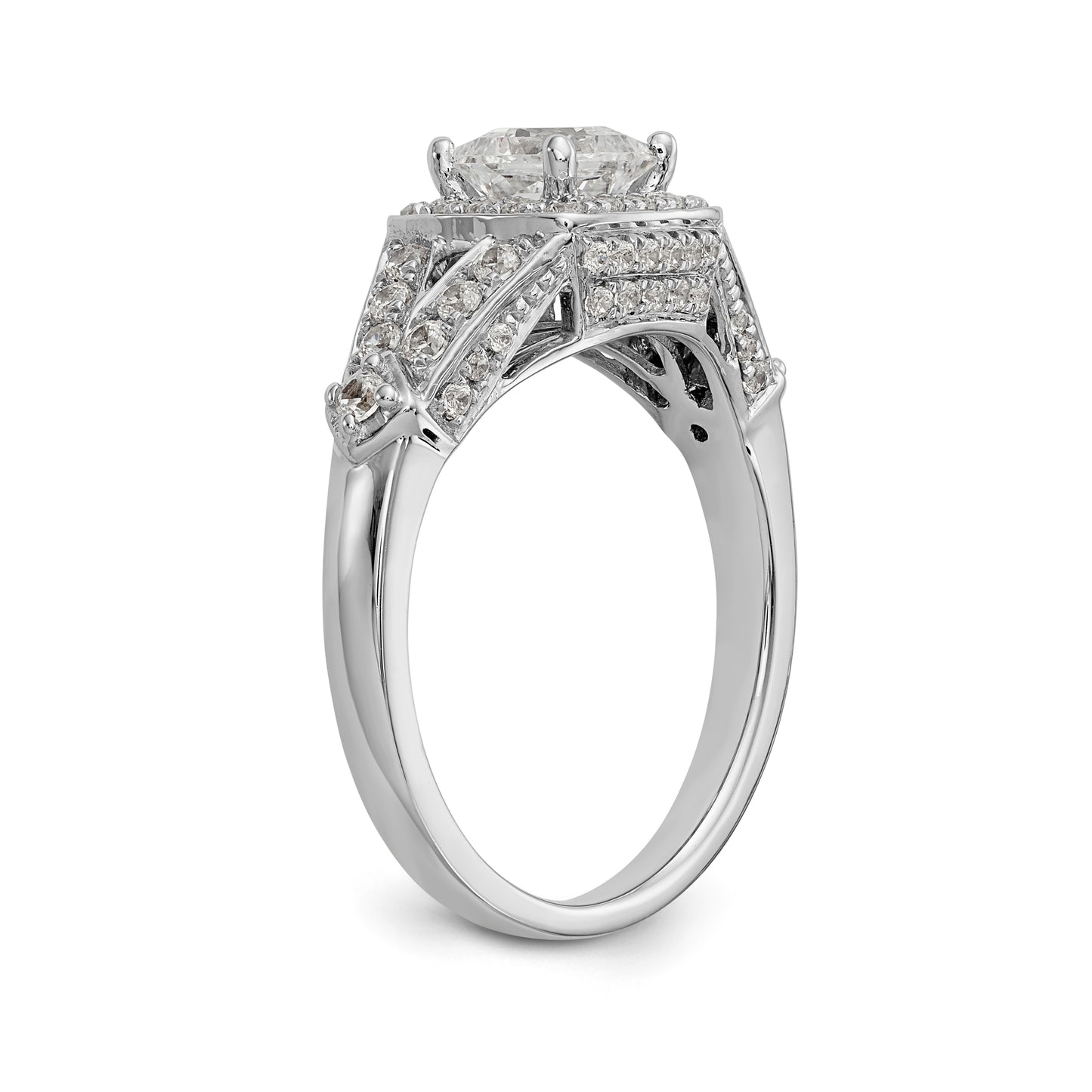 14K White Gold Diamond Princess CZ Halo Engagement Ring