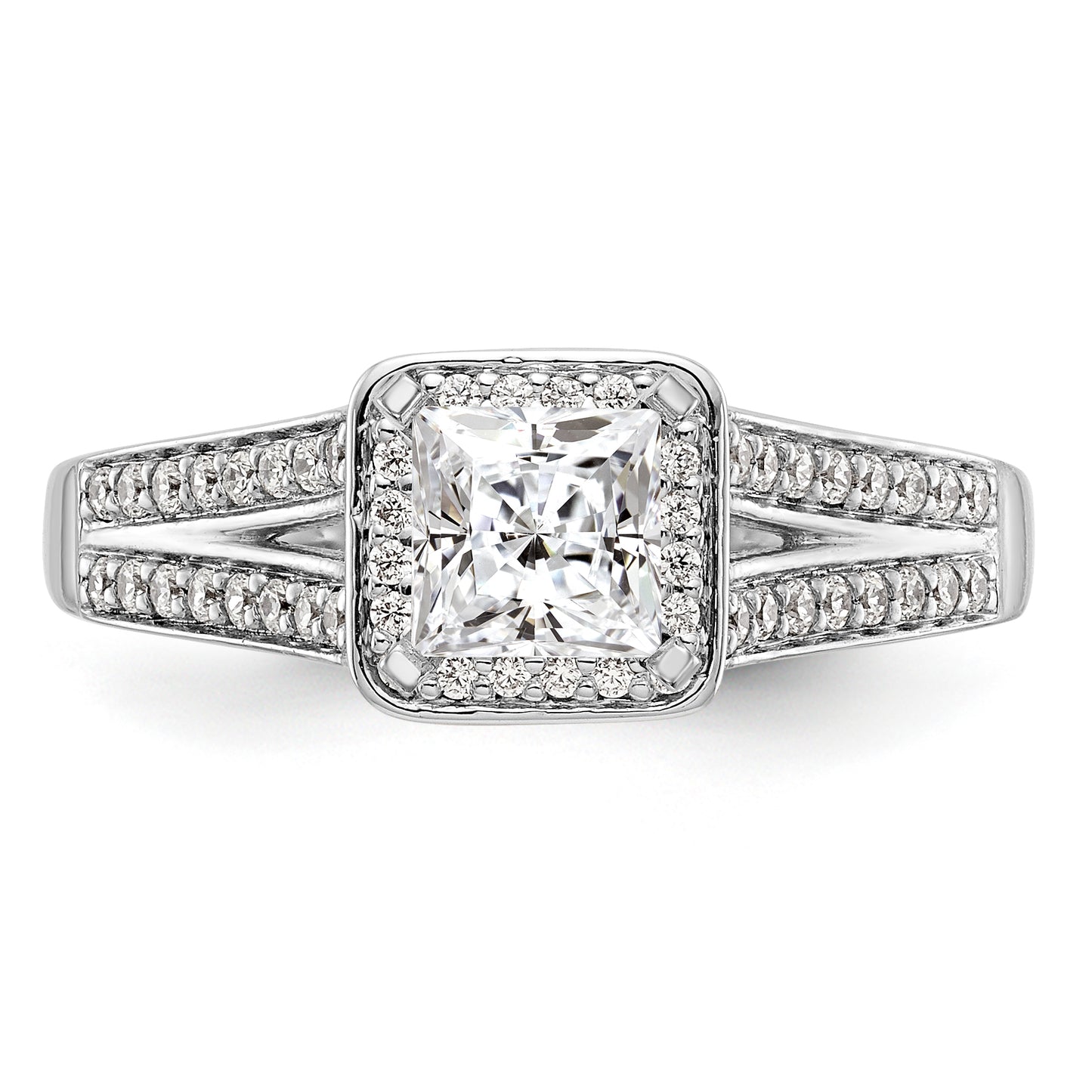 14K White Gold Diamond Princess CZ Halo Engagement Ring