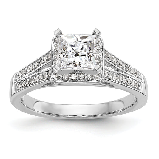 14K White Gold Diamond Princess CZ Halo Engagement Ring