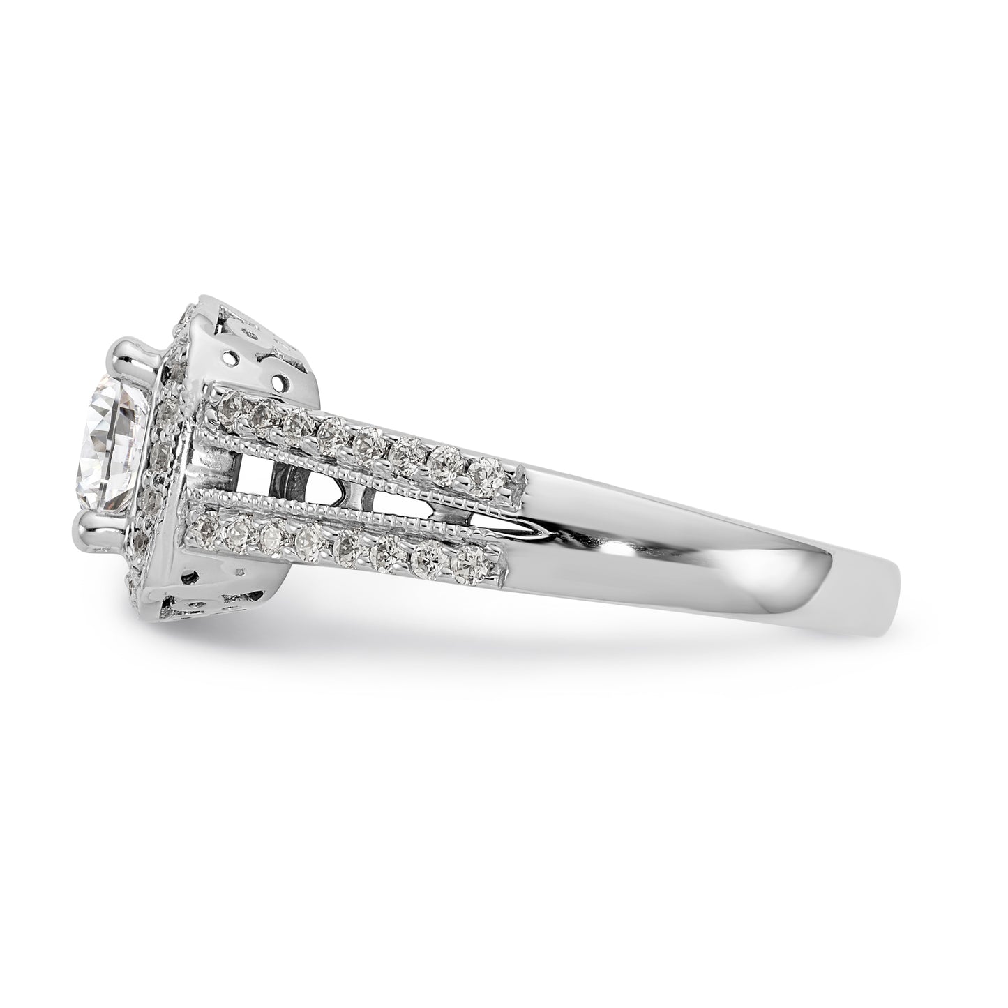 14K White Gold Diamond Princess CZ Halo Engagement Ring